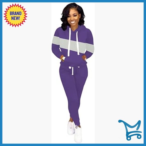 Women's Long Sleeve Hoodie Tracksuit Set with Pockets X-Large